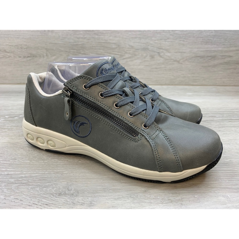 Therafit Blue Grey Leather Side Zip Walking Sneakers Women's 10.5-11 Shoes